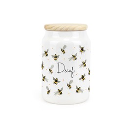 Purely Home Scattered Bees Ceramic Decaf Storage Canister - Bumblebee Ceramic Kitchen Food Storage Container & Wooden Lid 600ml (14.5cm x 9.5cm)