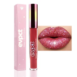 evpct 1Pcs Wine Red Matte to Glitter Liquid Lipstick Lip Set Kit, Long Lasting Matte Diamond Glitter Lipstick Waterproof, Colorful Sparkly Glossy Metallic Shimmer Sparkle Lip Gloss for Women 06#