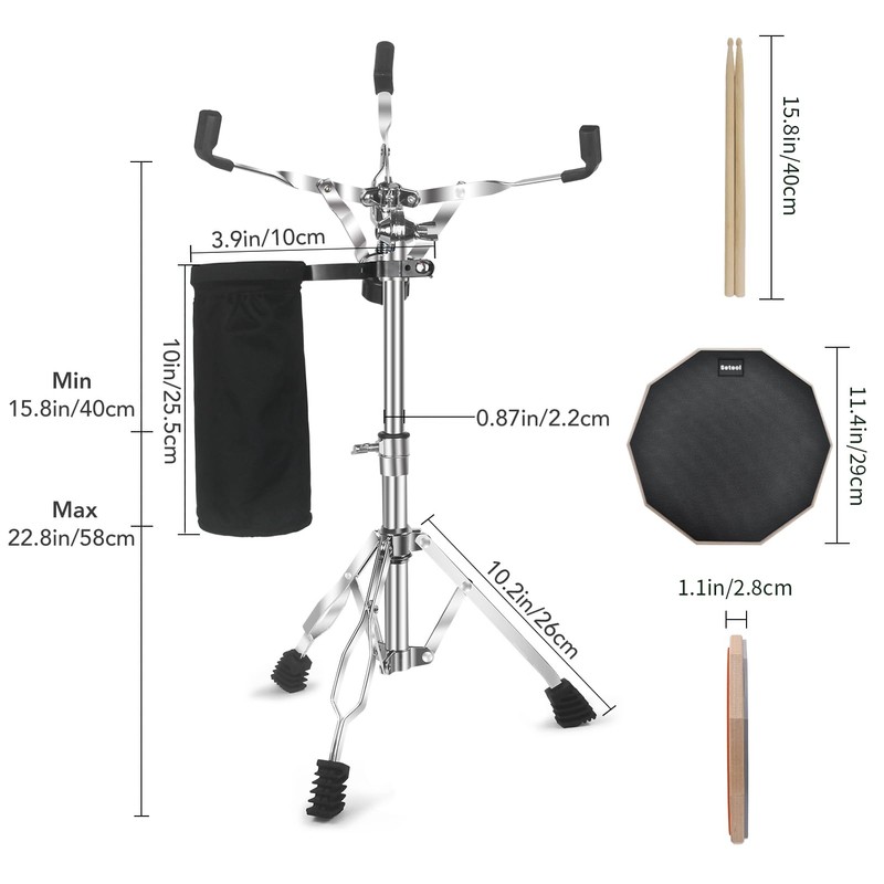 Seteol Drum Practice Pad Set, 12 Inch Double Sided Silent