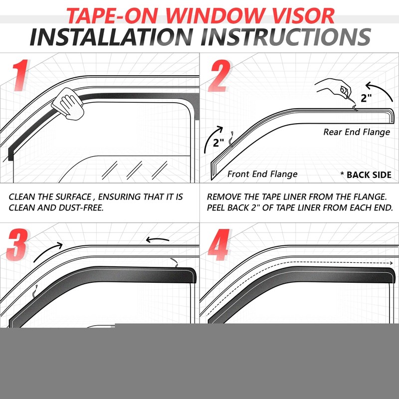 DNA MOTORING Set of 2 Tape-On Window Visor Deflector Rain/Sun