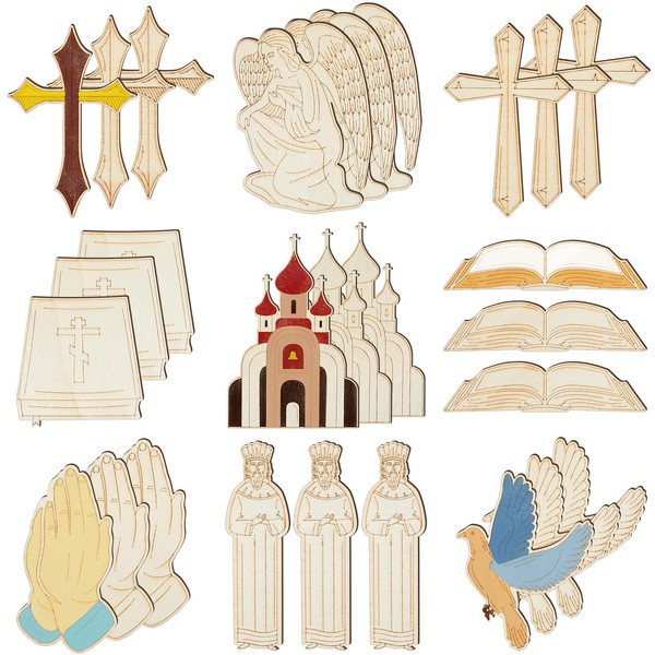 Jetec 27 Pcs Christian Blank Wood Cutouts Cross Jesus Bible