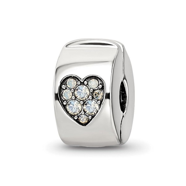JewelryWeb 5.45mm 925 Sterling Silver Reflections Crystal Love Heart Clip