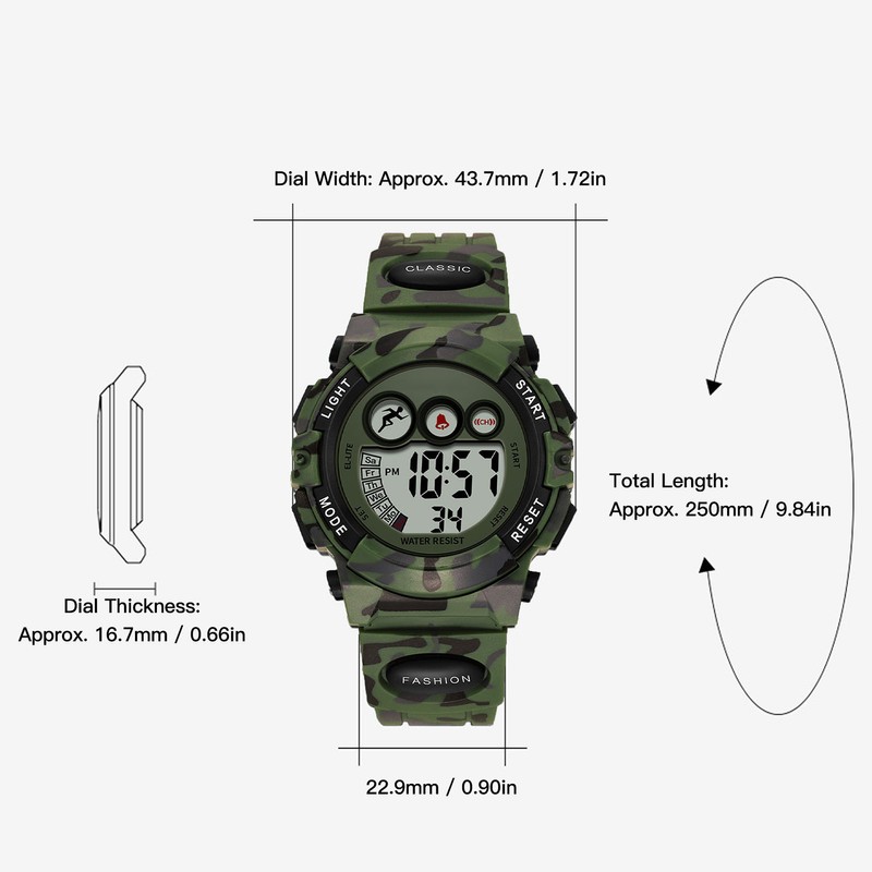 Camouflage Green Kids Watch 7 Colors LED 50M Waterproof Digital