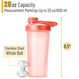 Mr. Pen- Shaker Bottles for Protein Mixes with Twist Cap, 28 oz, Coral Pink Protein Shaker Bottle with Wire Whisk Ball, Shaker Cup, Mixer Bottle, Protein Shake Bottles, Protein Shake Bottle