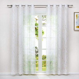 HeichkelL Curtain with Eyelets Made of Voile Transparent Burnout Curtain 1 Piece Modern Eyelet Curtain Window Curtain in Tree Branches Pattern White W x H 140 x 145 cm