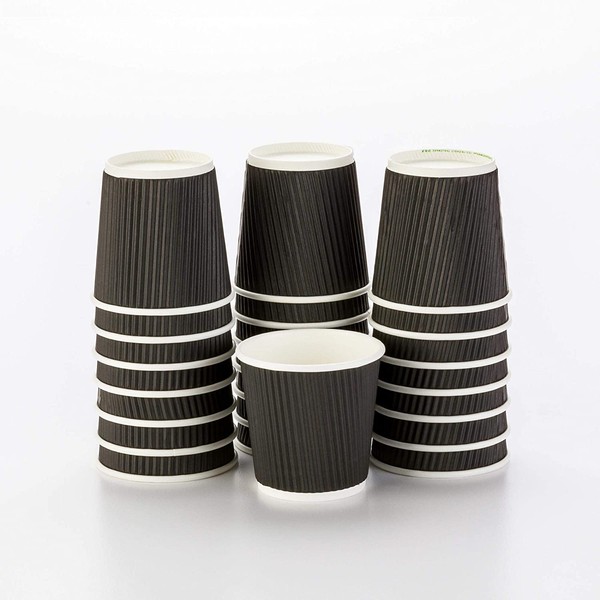 500-CT Disposable Black 4-OZ Hot Beverage Cups with Ripple Wall Design: No Need for Sleeves - Perfect for Cafes - Eco-Friendly Recyclable Paper - Insulated - Wholesale Takeout Coffee Cup