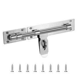 Security Door Bolt Stainless Steel 216 mm Sliding Lock with Latch Sliding Bolt Door Bolt Garden Gate Outdoor with Padlock Hole Security Door Bolt for Cabinet Doors, Barn Doors, Sliding Doors