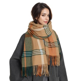 Lamca Women Tartan Scarf - Winter Long Scarves Soft Warm Plaid Blanket Wool Check Tassel Wraps Shawl Scarfs Stole UK