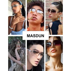 MASDUN Stylish Rimless Frameless Rectangle Sunglasses for Womens Surrounded designer trendy men (White Frame White Silver Lens X2)