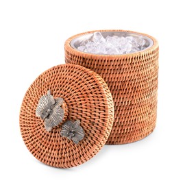 Vagabond House Wicker Ice Bucket with Pewter Orchid Knob, Stainless Steel Lining, Hand Woven Rattan, 8 Inches Tall - Perfect Beach Essentials, Beach House - Champagne Holder Basket Woven Decor