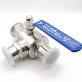 ARVCAOU Tri Clamp Sanitary ball Valve,3 Way Ball Valve T Port,PTFE Lined and Stainless Steel 304, Blue Vinyl Handle to Clamp Ferrule (1.5"(50.5MM OD flange))