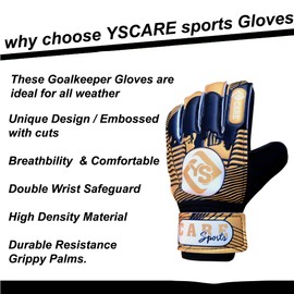 YSCARE Kids Goalkeeper Gloves Football Gloves For Boys kid’s children adult Soccer Goalie Sports Practice Gloves Protection Super Grip Palms (Gold, Size 4 Suitable for 6 to 9 years)