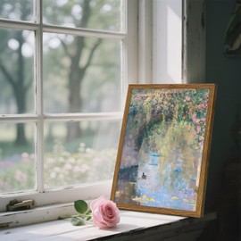 Framed Vintage Monet Canvas Wall Art, Floral Landscape Wall Decor Paintings, Country Nature Pictures Prints Aesthetic Home Decor for Living Room Bedroom Bathroom 8x10 inch