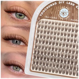 Brown Manga Lash Clusters Anime Lashes Extension C Curl Natural Eyelash Clusters 140pcs Wispy Individual Lashes with Thin Band 10-16mm DIY Brown Cluster Eyelash Extension by TOOCHUNAG
