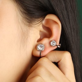 Silver Clip On Earrings for Men 3 Pairs Diamond Clip On Earrings Oval Round Square Cubic Zirconia Clip On Earrings Non Pierced for Women