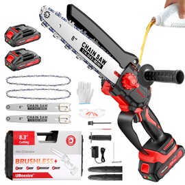 UBeesize Mini Chainsaw Cordless 8inch | Longer Runtime | Brushless Motor | Ergonomic Handle Design | Easy to Install | Professional Battery Chainsaw Perfect for Tree Trimming,Wood Cutting, Garden Work