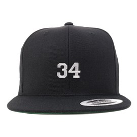 Trendy Apparel Shop Small Number 34 Embroidered Flatbill Snapback - Black