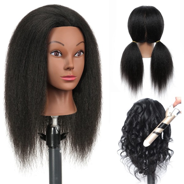 Mannequin Head with Human Hair Manikin Head with Hair 100% Real Hair Mannequin Head Doll Training Head with Free Clamp Holder