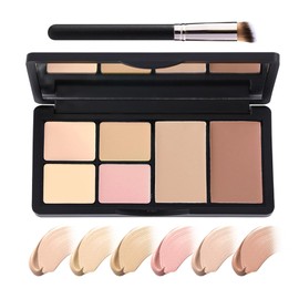 6 Colors Correcting Concealer Palette, Waterproof Long Lasting Full Coverage Contouring Foundation Concealer Palette, Makeup Cream Contour Highlighting Concealer Palette Makeup Kit with Brush（#02）