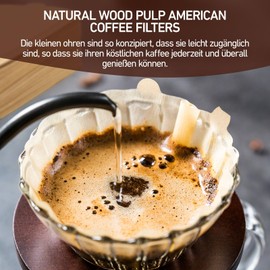 200 Pieces American Coffee Filters V Shape American Coffee Filters Natural Wood Meat for Coffee Machines Coffee Cups (2-4 Cups)