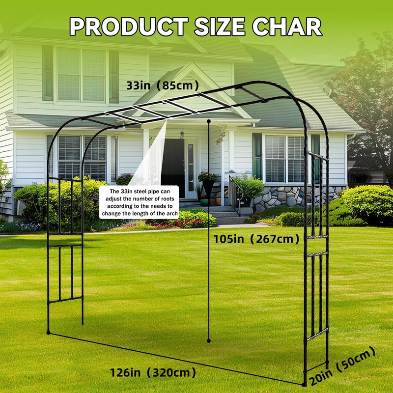 RUCOIN Garden Arch Ultrathick Wall Pipe (25MM) - 126(L) *105(H)