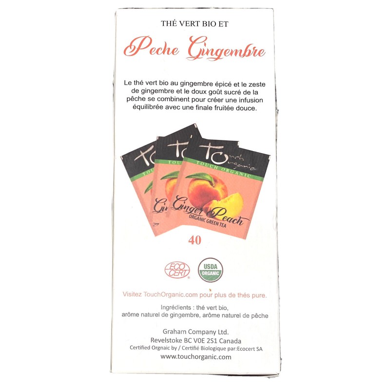 Touch Organic GINGER PEACH GREEN Tea Bags, 40 Bags, 2.5