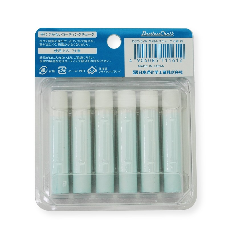 日本理化学 Rikagaku White Dustless Chalk, 6-Pieces (DCC-6-W)