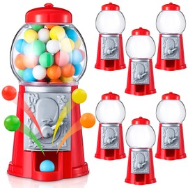 VioraWhite 12 Pack Mini 5" Gumball Machine Without Candy Plastic Bubblegum Machine Red Gumball Machine Vending Candy Dispenser Machine for Novelty Birthday Party Favor Fits 0.05" Small Gumball