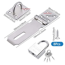 4-Piece Stainless Steel Hasp Lock with Padlock, 30 mm Padlock with 8 Keys, Door Latch with Screws for Cabinets, Drawer and Gate
