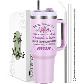 Qtencas - Vaso de acero inoxidable aislado con asa, para el día de la madre, regalo de cumpleaños para nuera de madre padre, 40 onzas, color morado