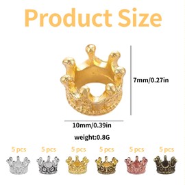 Pack of 30 Small Golden Crowns, Small Crown Gold, Small Golden Crowns, 6 Colours Mini Crown Charms, Vintage Crown Decoration for Crafts, DIY Crowns Jewellery, Crowns for Bracelet Pendant Worry