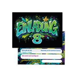 12 Invitation Cards for 8th Children's Birthday Graffiti Children Girls Boys Cool Colourful Invitations Eighth Birthday Invitations Kids