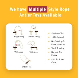 4DOGS Dog Rope Toy for Dog Teeth Cleaning Combined with Natural Dog Chew Antler, This is 100% Natural Gluten Free, GMO Free Dog Toys - 1 Piece Loop - Large Mix