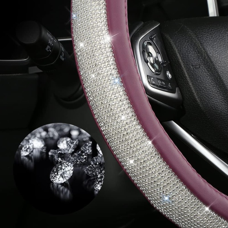 Purple Bling Diamond Steering Wheel Cover, Leather with Crystal Rhinestones,