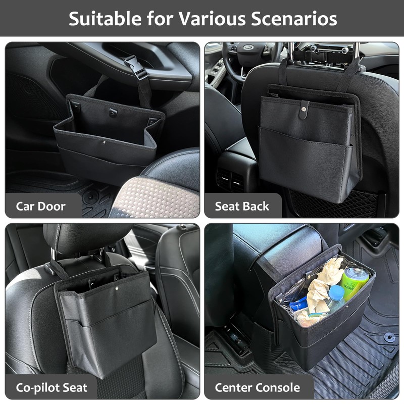 Accmor Car Trash Can with Pocket, Small Vehicle Dustbin Automotive