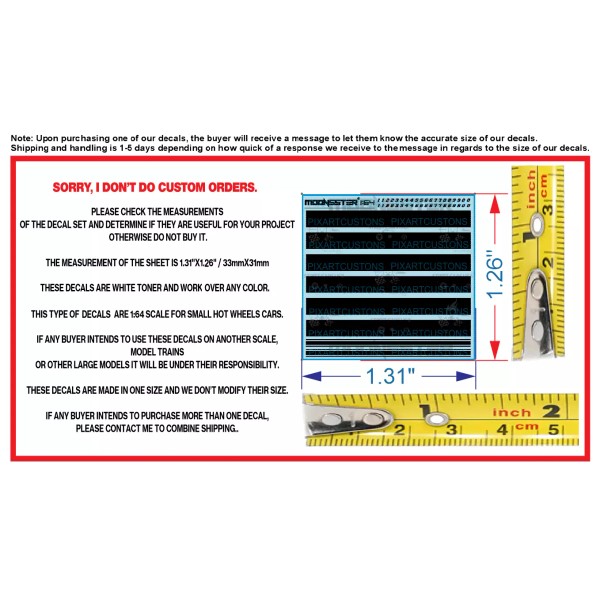 Unbranded White Toner 1/64 Water Slide Decals Black Stripes &