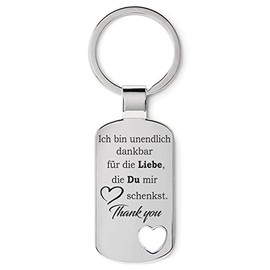 Keyring with Filigree Laser Engraving Model: Dankbar für deine Liebe – Auss. Heart/Optionally you can personalise the back with your desired text, Motif with desired text