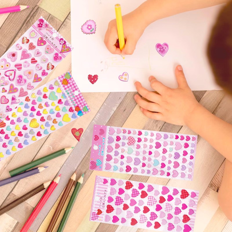 Puffy Heart Stickers for Kids Crafts,3D Valentines Day Sticker Sheets
