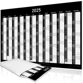 XXL Wall Calendar 2025 DIN A1 Annual Calendar Year Planner 2025 - 84 x 59 cm, Wall Calendar with Calendar Weeks and Holidays in Black - Wall Calendar Large Format Calendar