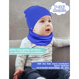 Kiiwah Children's Beanie Hat and Loop Scarf Set, Soft Cotton Warm Knitted Hats and Scarves for Baby Autumn Winter Spring, blue