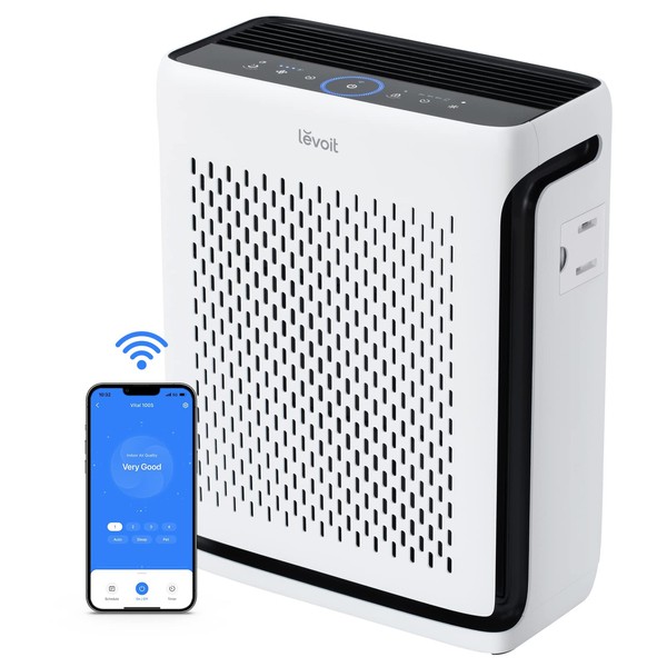 LEVOIT Air Purifiers for Home Large Room Bedroom Up to 1110 Ft² with Air Quality and Light Sensors, Smart WiFi, Washable Filters, HEPA Filter for Pets, Allergy, Dust, Vital 100S / Vital 100S-P, White