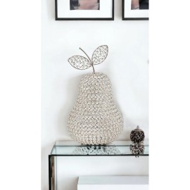 Homeroots 18" Silver Faux Crystal and Silver Decorative Pear Tabletop Sculpture