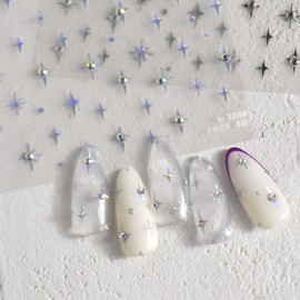 Star Nail Stickers 5D Embossed Star Nail Decals for Nail Art Self Adhesive Silver Aurora Star Nail Art Stickers with Glitter Shiny Nail Art Design Star Nail Supplies for DIY Manicure for Women Girls