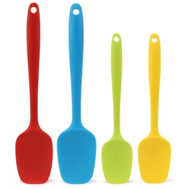 Silicone Spatula Set of 4, Non-stick Rubber Spoon Spatulas, One Piece Design Flexible Silicone Spoon for Baking Cooking Mixing, Dishwasher Safe, 2 Sizes