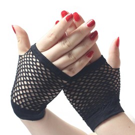 Luwigs Fishnet Gloves Short Nylon Mesh Fingerless Gloves for Women and Girls 80s Costume Wedding Evening Party Accessories (Short-Black, 1 Pair)