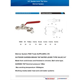 Wärmer System 3/4" Garden Lever Tap Valve with Red Handle and Metal Hose Plug Outdoor Bib Tap BSP Thread