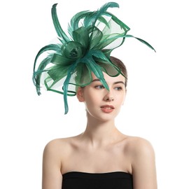 ORIDOOR Sinamay Fascinator Flower Feathers Pillbox Hat Headband Hair Clips for Derby Cocktail Wedding Tea Party A Green,One Size