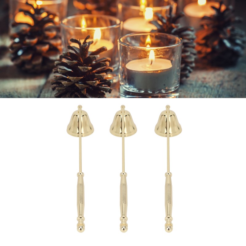 3pcs Candle Snuffer Golden Iron Plating Bell Shaped Long Handle
