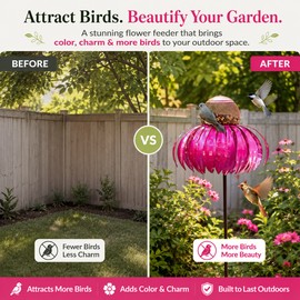 Vertical Bird Feeder for Backyard Bird Watching – Iron Hanging Feeding Station with Garden Flower Decor