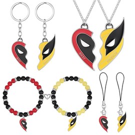 Westernmoonbird 8PCS Deadpl and Wolvers Necklace-Bracelets-Keychains Set, Series Best Friend Necklace for 2, Friendship Matching Bracelets Keychains Accessories for Men Women Couples.